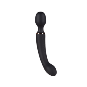 Lusha Gia: on one side is a black silicone wand massager and on the other end a black silicone g spot handle